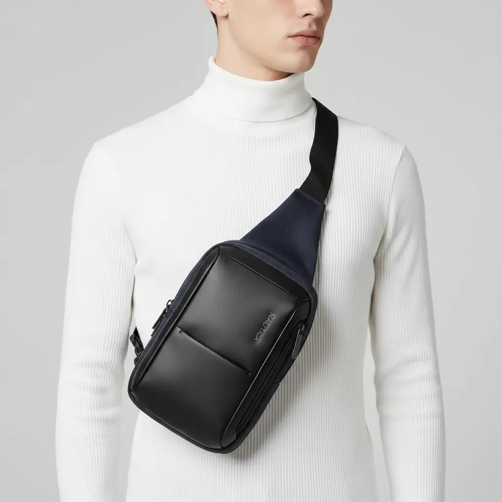 Ανδρική μπλε τσάντα στήθους Nautica N2761 με επένδυση microfiber.