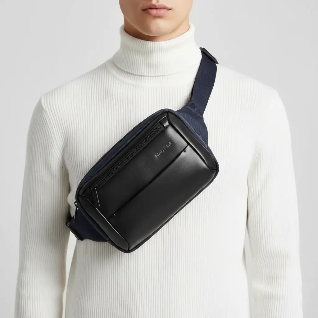 Ανδρική navy blue τσάντα μέσης Nautica N2762 με τρεις θήκες.