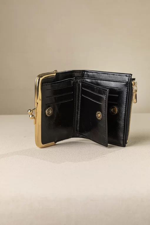 Μικρό πορτοφόλι με vintage στόμιο PC394-black