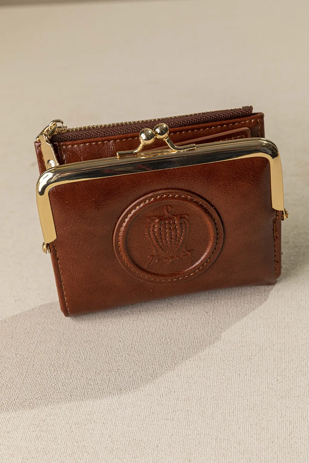 Fragola Μικρό Πορτοφόλι Με Vintage Στόμιο PC394-cognac