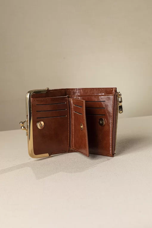Μικρό πορτοφόλι Fragola με vintage στόμιο PC394 Κονιάκ