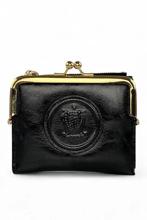 Μικρό πορτοφόλι με vintage στόμιο PC394-black