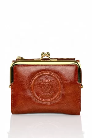 Fragola Μικρό πορτοφόλι με vintage στόμιο PC394-cognac