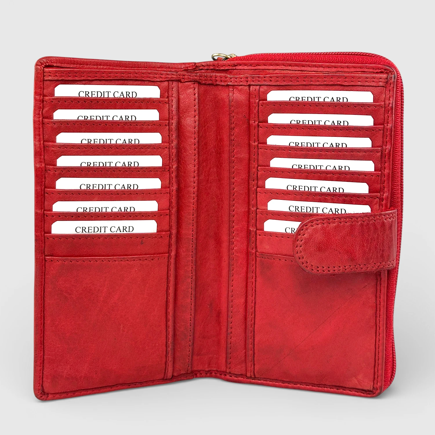 Δερμάτινο γυναικείο πορτοφόλι RCM κόκκινο από μαλακό δέρμα με πολλές θήκες καρτών