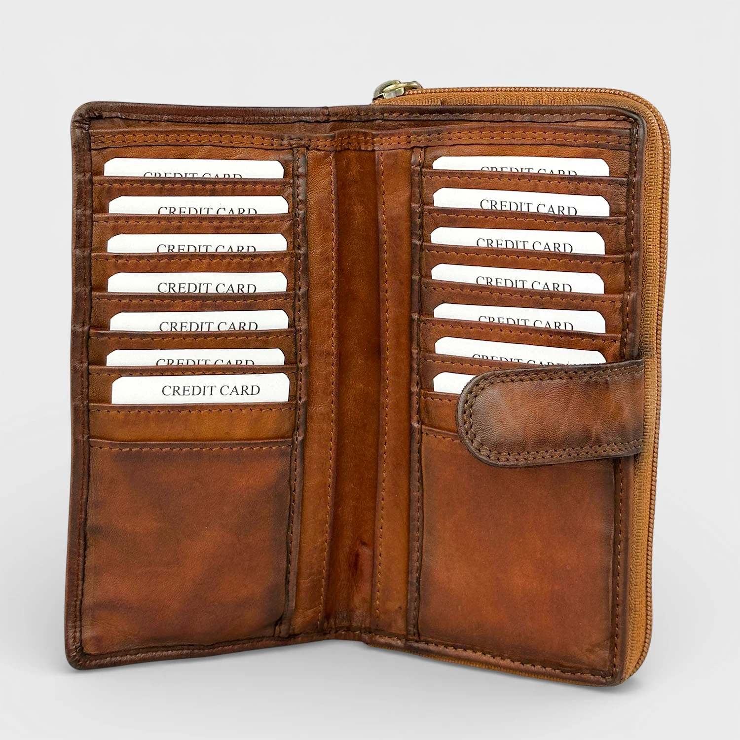 Δερμάτινο γυναικείο πορτοφόλι RCM ταμπά από μαλακό δέρμα με πολλές θήκες καρτών