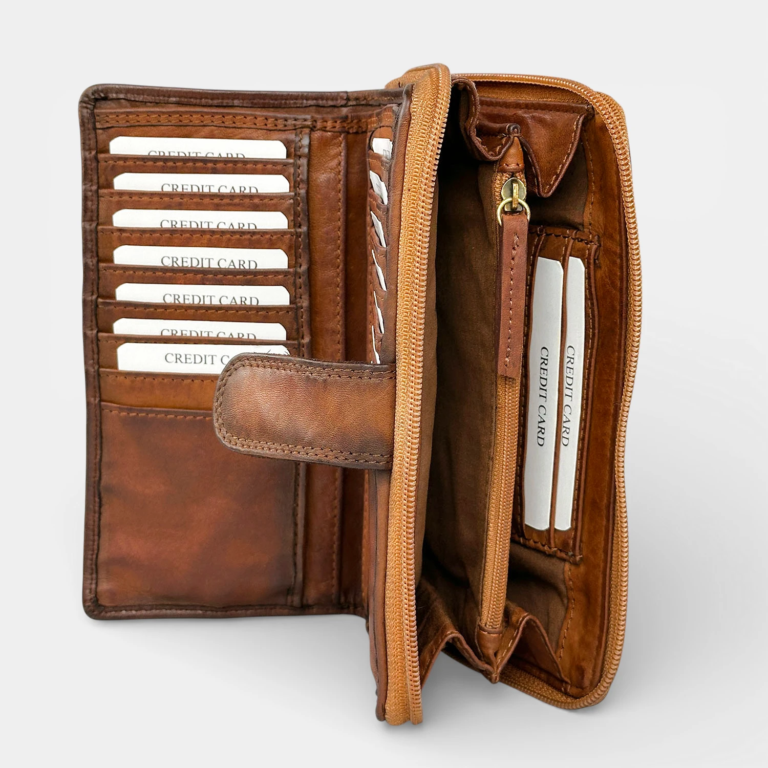 Δερμάτινο γυναικείο πορτοφόλι RCM ταμπά από μαλακό δέρμα με πολλές θήκες καρτών