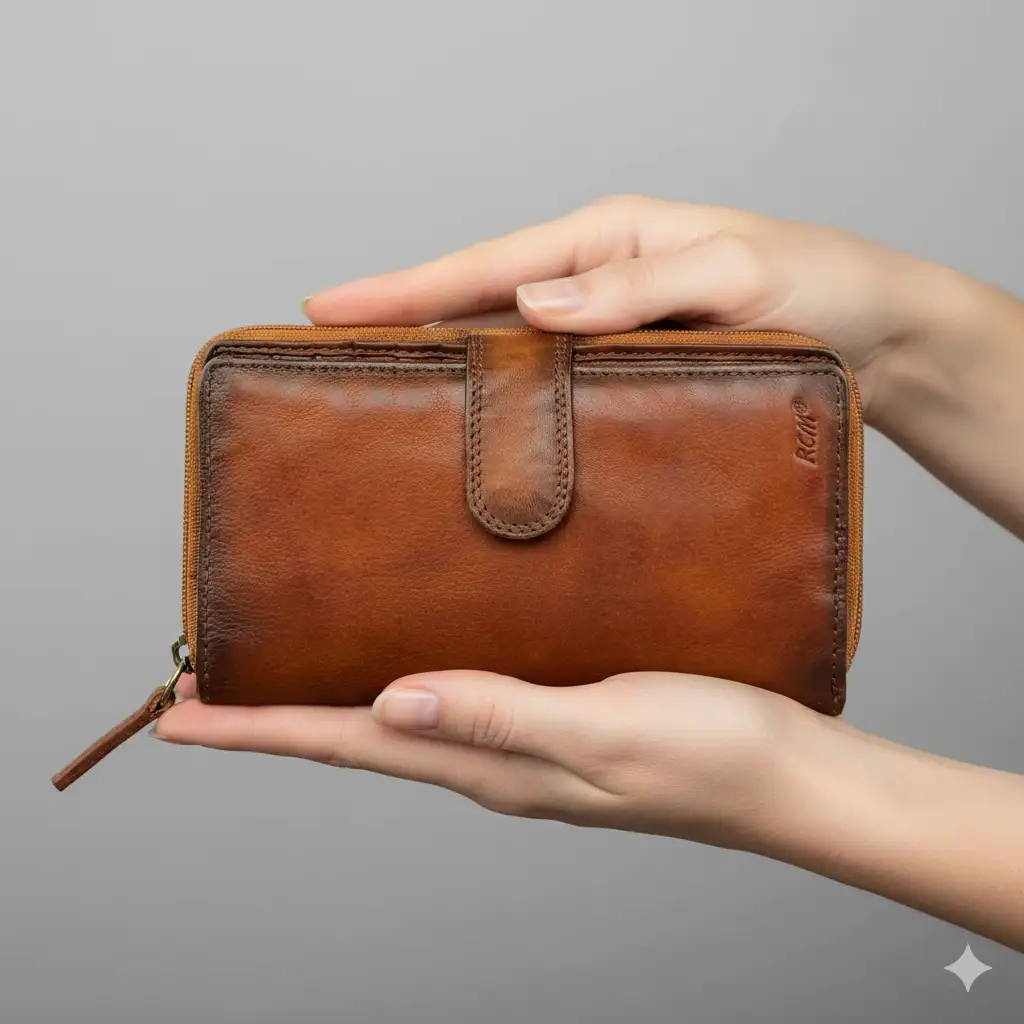 Δερμάτινο γυναικείο πορτοφόλι RCM ταμπά από μαλακό δέρμα με πολλές θήκες καρτών