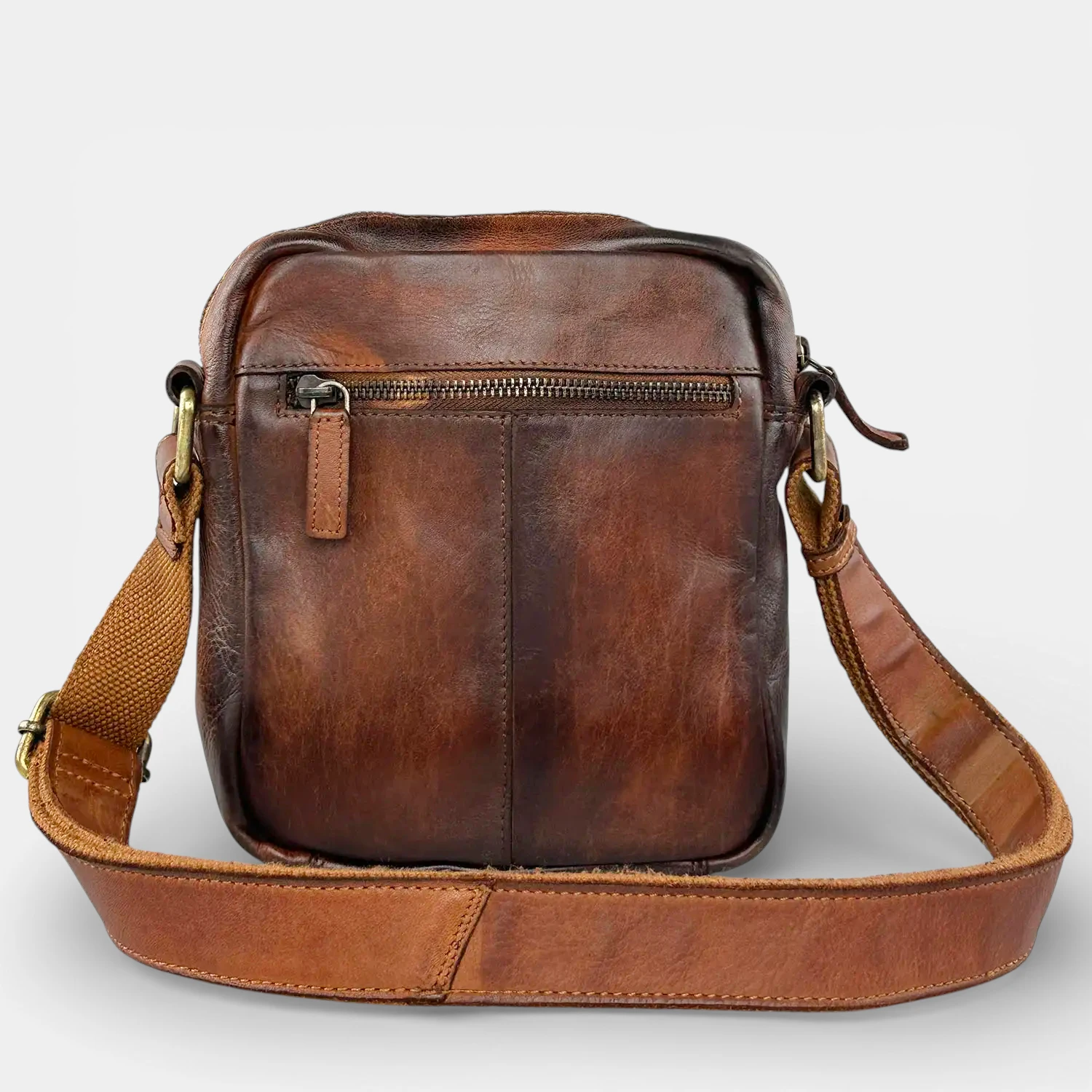 Ανδρική δερμάτινη τσάντα ώμου RCM ταμπά από μαλακό δέρμα με φερμουάρ