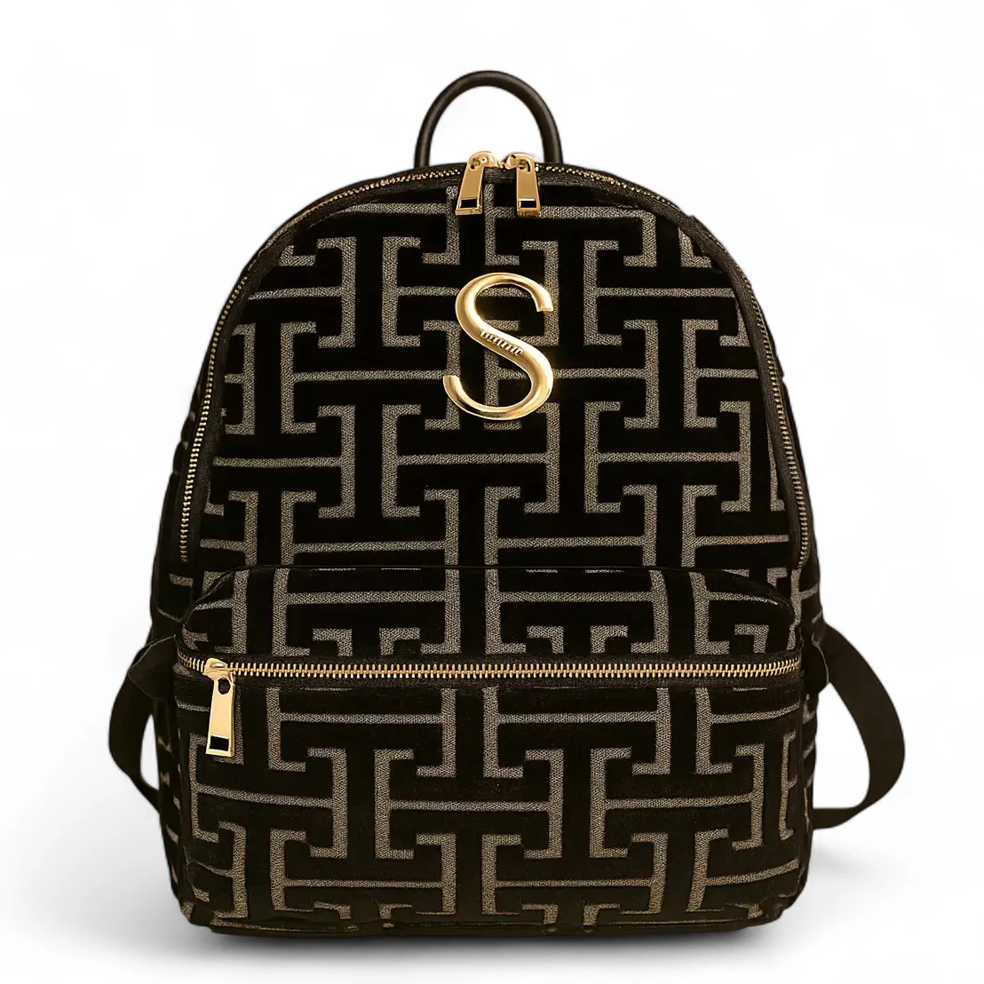 χειροποίητη τσάντα Sorena Andro Backpack velvet σε μαύρο με signature κόκκινη επένδυση