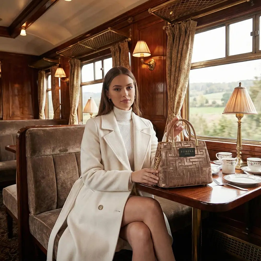 χειροποίητη τσάντα Sorena Galleria Calisti με red velvet επένδυση και αλυσίδα χιαστί