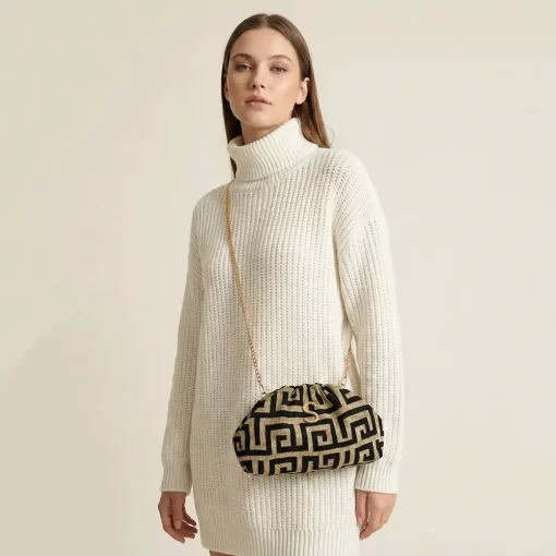 Sorena Handmade Γυναικεία Τσάντα Χειρός Velvet SBLB-0073-M005 Μαύρο