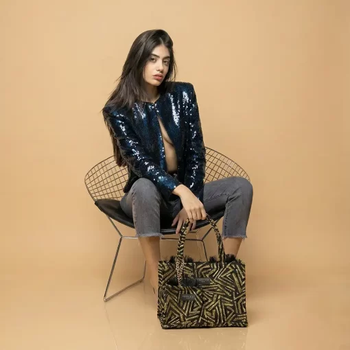 Sorena Handmade Γυναικεία Τσάντα Χειρός Sylvana Medium SBMT-0006-M002 Μαύρο