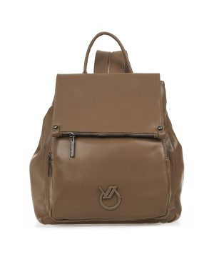 Καφέ γυναικεία τσάντα πλάτης Verde με καπάκι και minimal σχεδιασμό