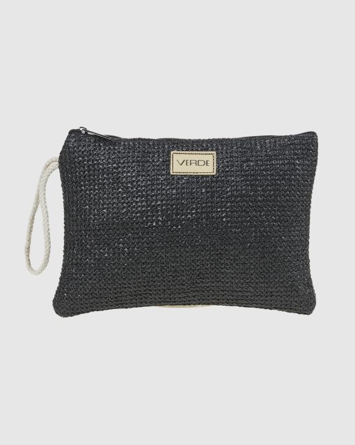 Γυναικεία Ψάθινη Τσάντα Φάκελος Verde 48-0269 Μαύρο