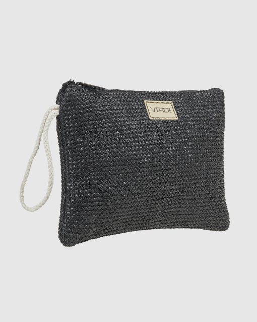 Γυναικεία Ψάθινη Τσάντα Φάκελος Verde 48-0269 Μαύρο