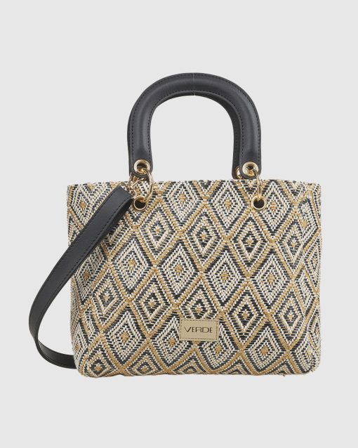 Γυναικεία Ψάθινη Τσάντα Χειρός Verde 48-0284 Μαύρο