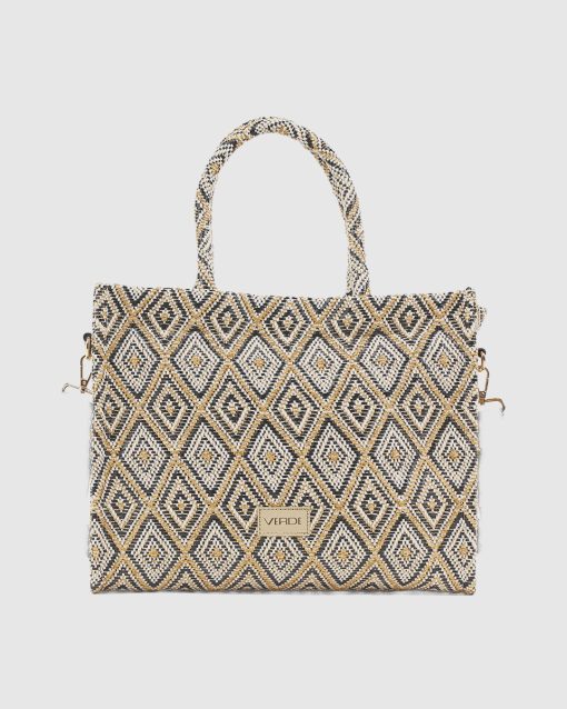 Γυναικεία Ψάθινη Τσάντα Χειρός Verde 48-0283 Μαύρο