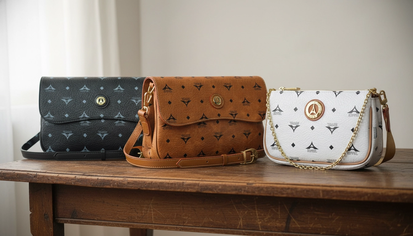 Γυναικείες τσάντες ώμου La Tour Eiffel σε μαύρο, ταμπά και λευκό με all over μοτίβο και χρυσές λεπτομέρειες