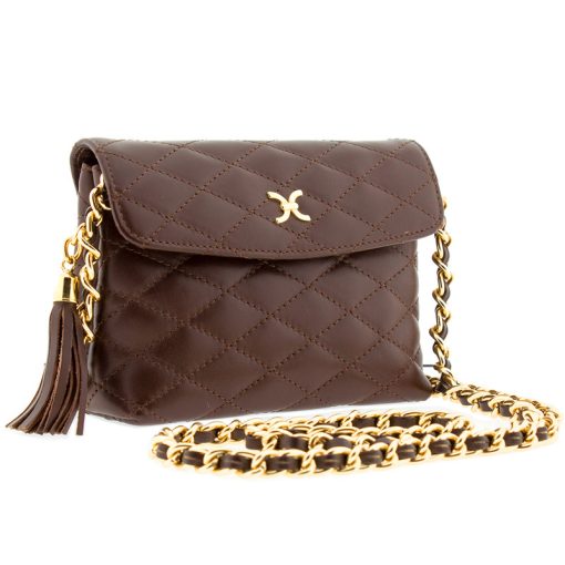 Δερμάτινη τσάντα χιαστί καπιτονέ MB603 Καφέ