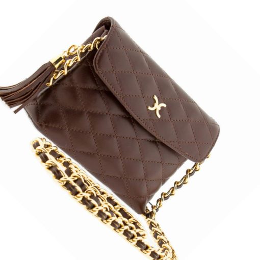 Δερμάτινη τσάντα χιαστί καπιτονέ MB603 Καφέ