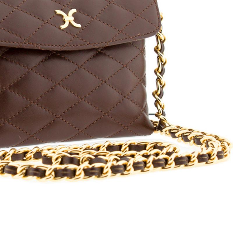 Δερμάτινη τσάντα χιαστί καπιτονέ MB603 καφέ ελληνικής κατασκευής