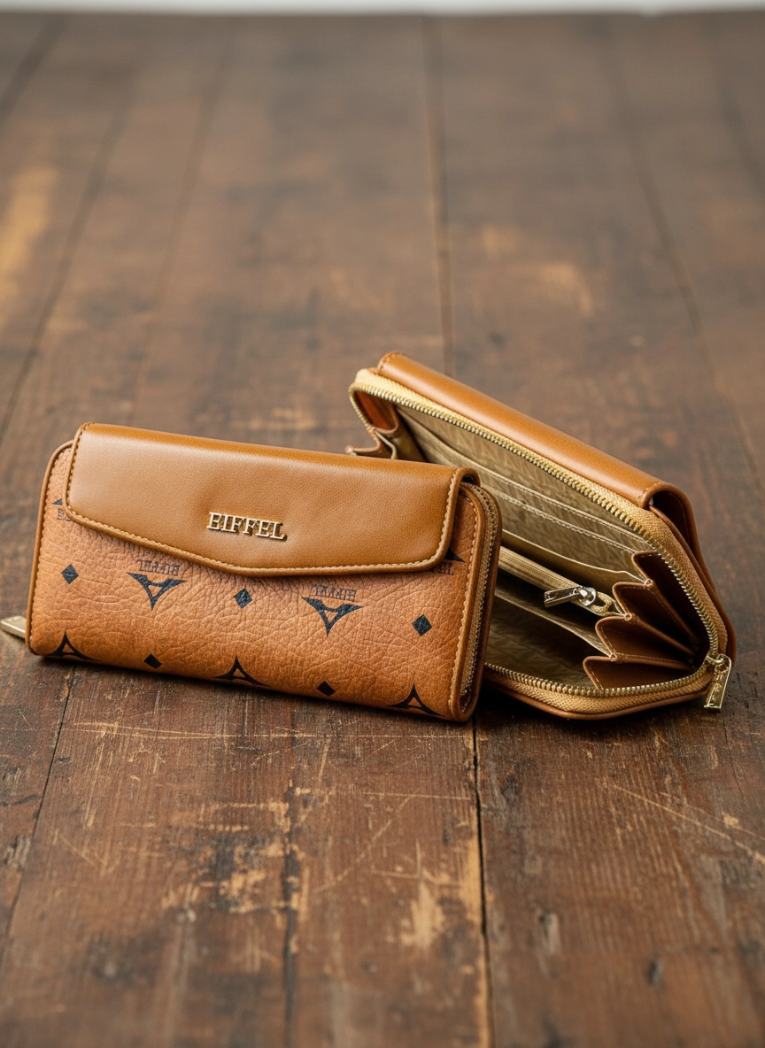 Ταμπα γυναικείο πορτοφόλι La Tour Eiffel με monogram σχέδιο και κλείσιμο με φερμουάρ