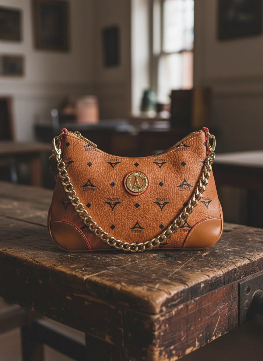 Ταμπα τσάντα ώμου La Tour Eiffel με μαύρο monogram σχέδιο και χρυσή αλυσίδα