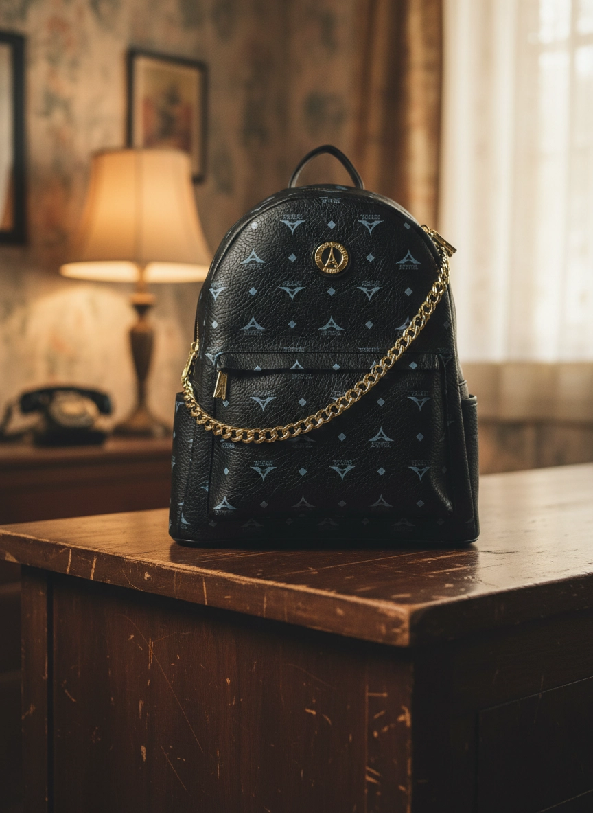 Μαύρο σακίδιο La Tour Eiffel με γκρι monogram και χρυσή αλυσίδα